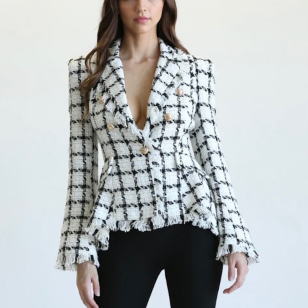 Peplum tweed blazer